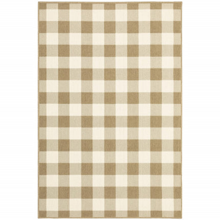 9' X 13' Green and Ivory Geometric Stain Resistant Indoor Outdoor Area Rug