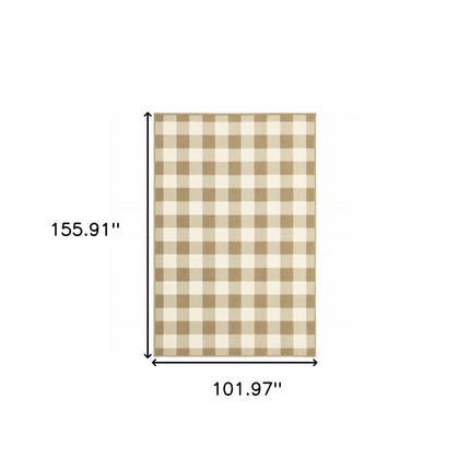 9' X 13' Green and Ivory Geometric Stain Resistant Indoor Outdoor Area Rug