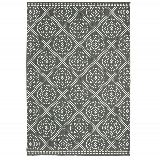 9' X 13' Gray and Ivory Geometric Stain Resistant Indoor Outdoor Area Rug HomeRoots