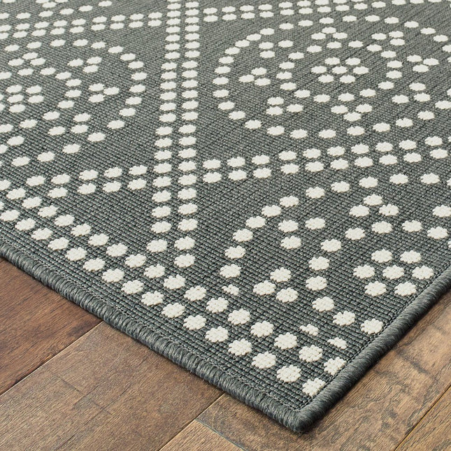 9' X 13' Gray and Ivory Geometric Stain Resistant Indoor Outdoor Area Rug HomeRoots