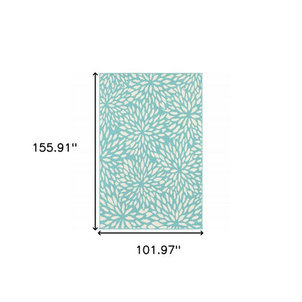 9' X 13' Blue and Ivory Floral Stain Resistant Indoor Outdoor Area Rug HomeRoots