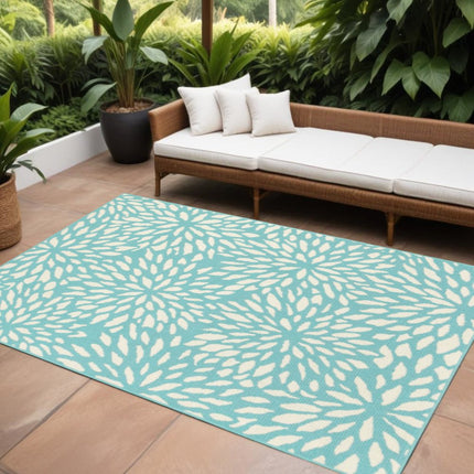 9' X 13' Blue and Ivory Floral Stain Resistant Indoor Outdoor Area Rug HomeRoots