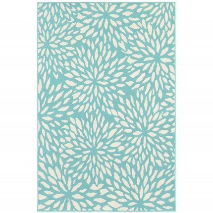 9' X 13' Blue and Ivory Floral Stain Resistant Indoor Outdoor Area Rug HomeRoots
