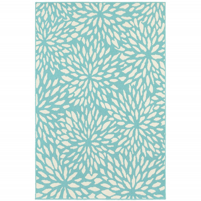 9' X 13' Blue and Ivory Floral Stain Resistant Indoor Outdoor Area Rug HomeRoots