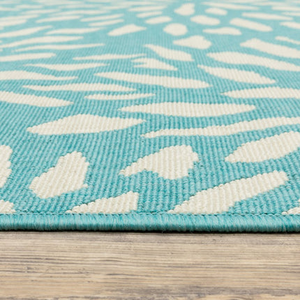 9' X 13' Blue and Ivory Floral Stain Resistant Indoor Outdoor Area Rug HomeRoots