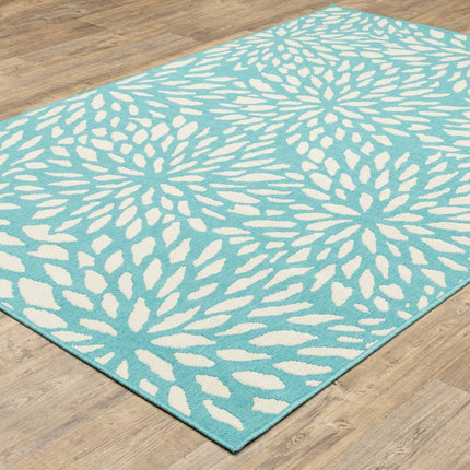 9' X 13' Blue and Ivory Floral Stain Resistant Indoor Outdoor Area Rug HomeRoots