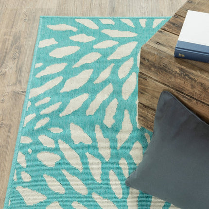 9' X 13' Blue and Ivory Floral Stain Resistant Indoor Outdoor Area Rug HomeRoots