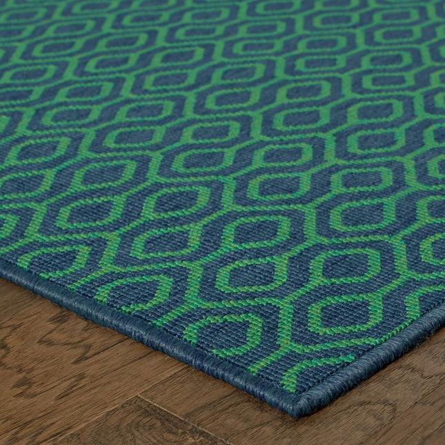 9' X 13' Blue and Green Geometric Stain Resistant Indoor Outdoor Area Rug HomeRoots