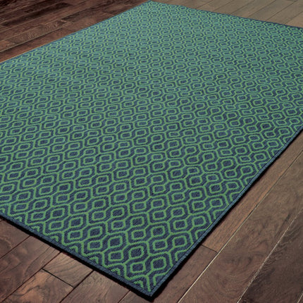 9' X 13' Blue and Green Geometric Stain Resistant Indoor Outdoor Area Rug HomeRoots