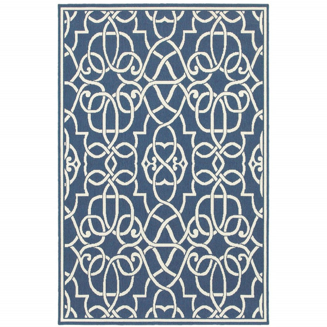 9' X 13' Blue and Ivory Geometric Stain Resistant Indoor Outdoor Area Rug HomeRoots