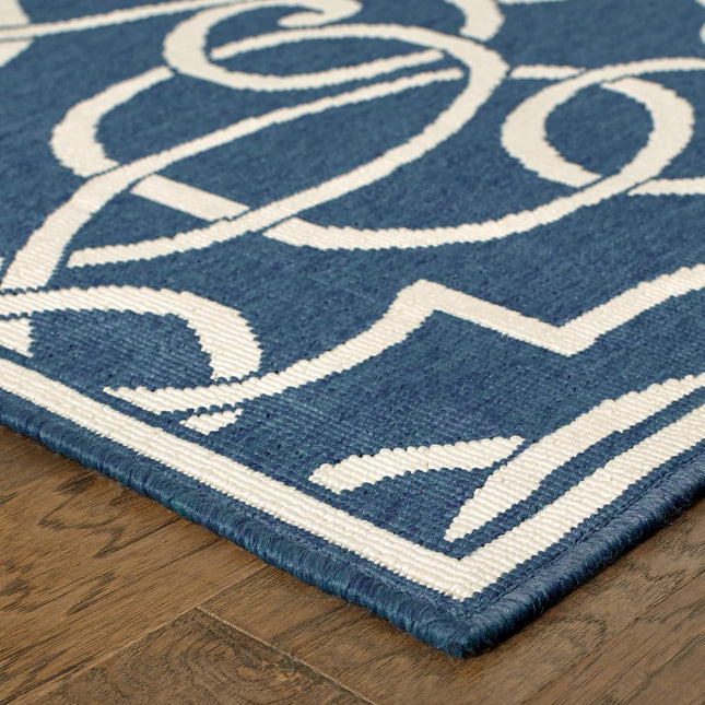 9' X 13' Blue and Ivory Geometric Stain Resistant Indoor Outdoor Area Rug HomeRoots