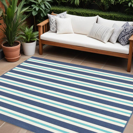 9' X 13' Red and Ivory Geometric Stain Resistant Indoor Outdoor Area Rug