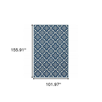 9' X 13' Blue and Ivory Floral Stain Resistant Indoor Outdoor Area Rug HomeRoots