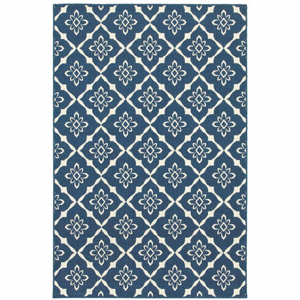 9' X 13' Blue and Ivory Floral Stain Resistant Indoor Outdoor Area Rug HomeRoots