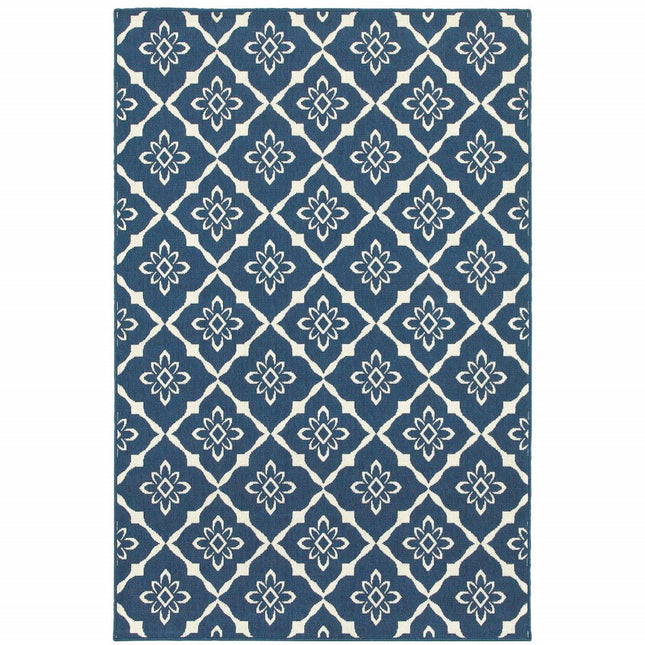 9' X 13' Blue and Ivory Floral Stain Resistant Indoor Outdoor Area Rug HomeRoots