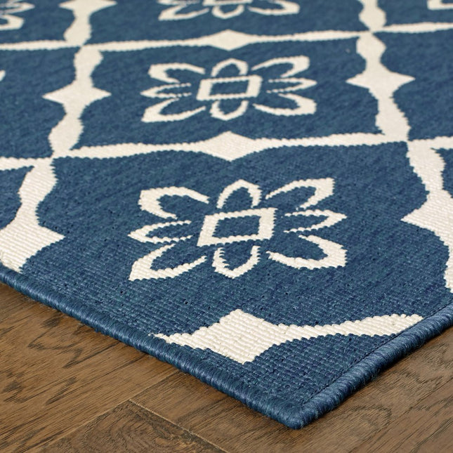 9' X 13' Blue and Ivory Floral Stain Resistant Indoor Outdoor Area Rug HomeRoots