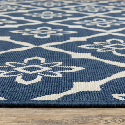 9' X 13' Blue and Ivory Floral Stain Resistant Indoor Outdoor Area Rug HomeRoots