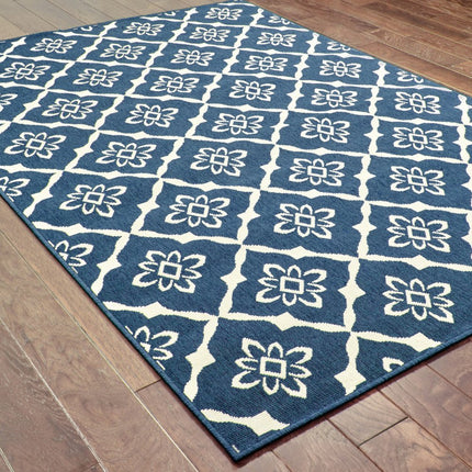 9' X 13' Blue and Ivory Floral Stain Resistant Indoor Outdoor Area Rug HomeRoots