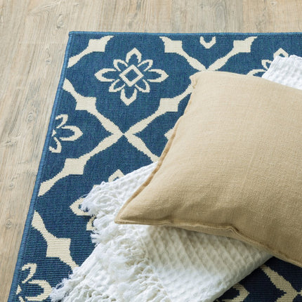 9' X 13' Blue and Ivory Floral Stain Resistant Indoor Outdoor Area Rug HomeRoots