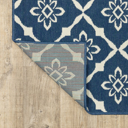 9' X 13' Blue and Ivory Floral Stain Resistant Indoor Outdoor Area Rug HomeRoots