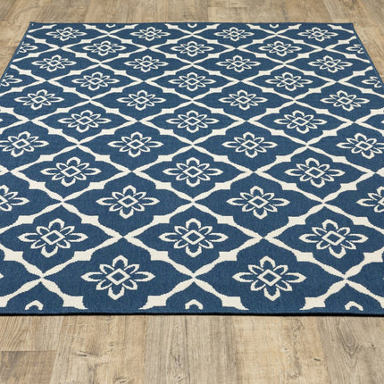 9' X 13' Blue and Ivory Floral Stain Resistant Indoor Outdoor Area Rug HomeRoots