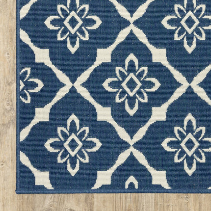 9' X 13' Blue and Ivory Floral Stain Resistant Indoor Outdoor Area Rug HomeRoots
