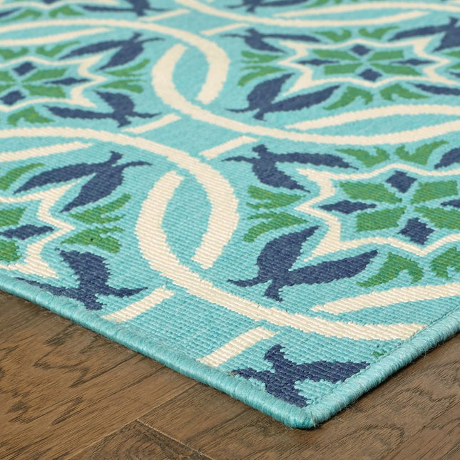 9' X 13' Blue and Green Geometric Stain Resistant Indoor Outdoor Area Rug HomeRoots