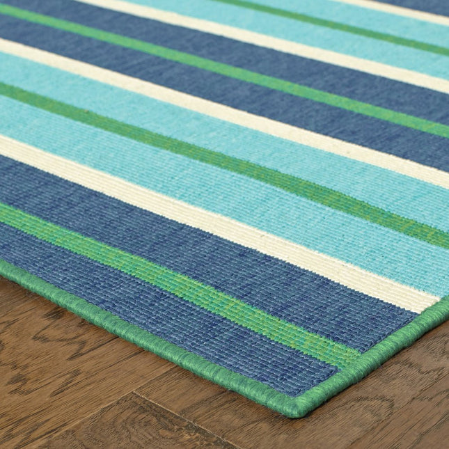 9' X 13' Blue and Green Geometric Stain Resistant Indoor Outdoor Area Rug HomeRoots