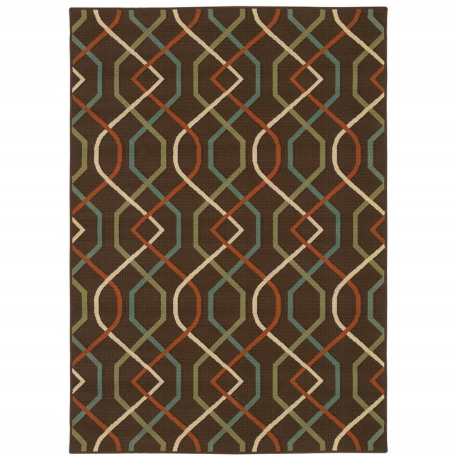 9' X 13' Brown and Ivory Geometric Stain Resistant Indoor Outdoor Area Rug HomeRoots