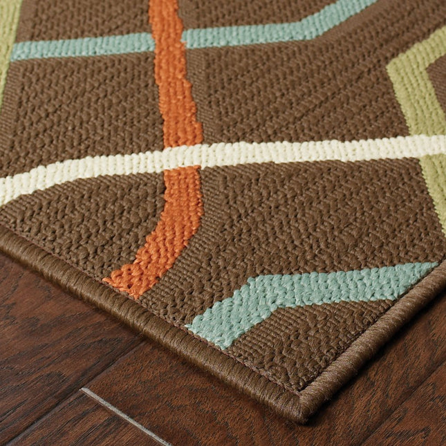 9' X 13' Brown and Ivory Geometric Stain Resistant Indoor Outdoor Area Rug HomeRoots
