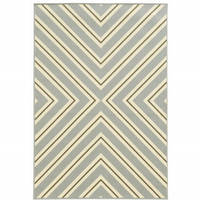9' X 13' Gray and Ivory Geometric Stain Resistant Indoor Outdoor Area Rug