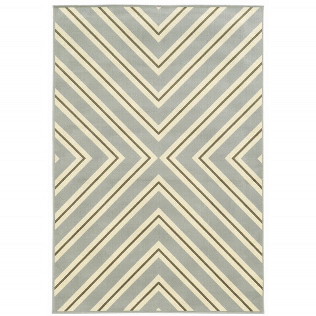 9' X 13' Gray and Ivory Geometric Stain Resistant Indoor Outdoor Area Rug HomeRoots