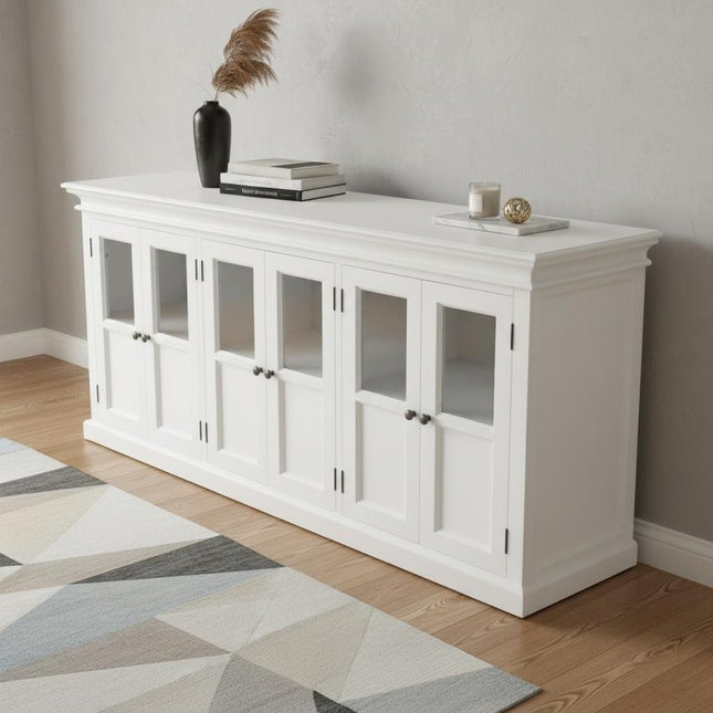 82" White Solid Wood Buffet Table With Six Doors HomeRoots