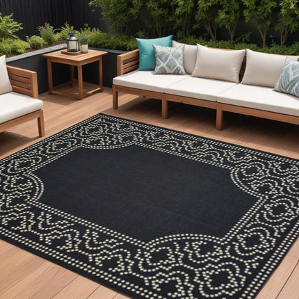 9' X 13' Gray and Ivory Stain Resistant Indoor Outdoor Area Rug