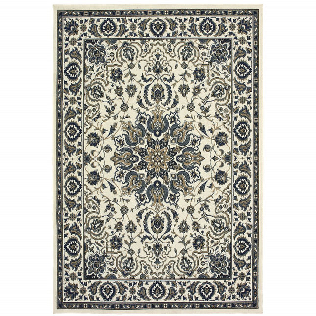 9' X 13' Ivory And Blue Oriental Indoor Outdoor Area Rug HomeRoots