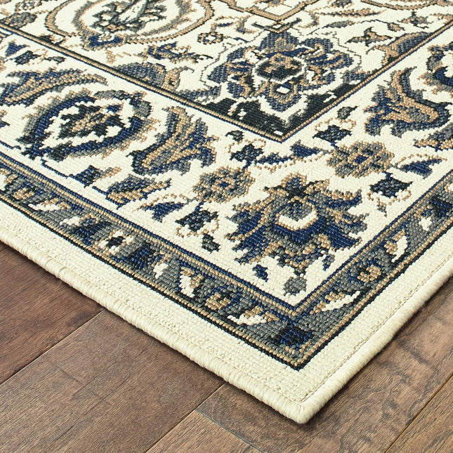 9' X 13' Ivory And Blue Oriental Indoor Outdoor Area Rug HomeRoots