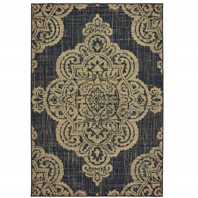 9' X 13' Tan Oriental Stain Resistant Indoor Outdoor Area Rug HomeRoots