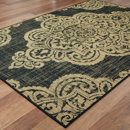 9' X 13' Tan Oriental Stain Resistant Indoor Outdoor Area Rug
