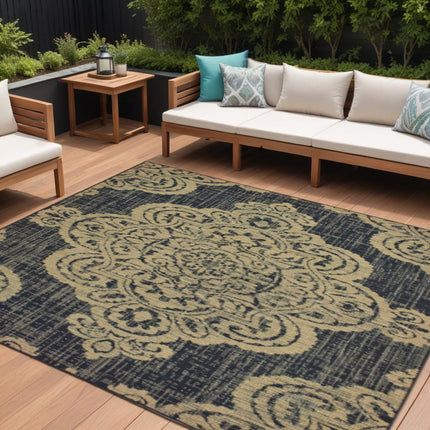 9' X 13' Tan Oriental Stain Resistant Indoor Outdoor Area Rug HomeRoots