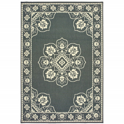 9' X 13' Tan Oriental Stain Resistant Indoor Outdoor Area Rug