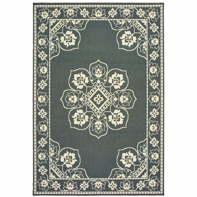 9' X 13' Tan Oriental Stain Resistant Indoor Outdoor Area Rug
