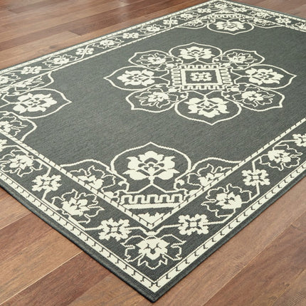 9' X 13' Tan Oriental Stain Resistant Indoor Outdoor Area Rug