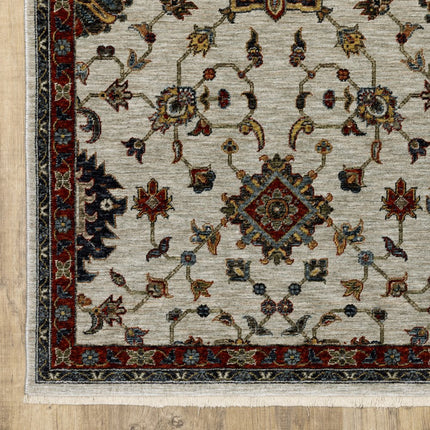 10' X 13' Beige Rust Red Blue Gold And Grey Oriental Power Loom Stain Resistant Area Rug With Fringe HomeRoots