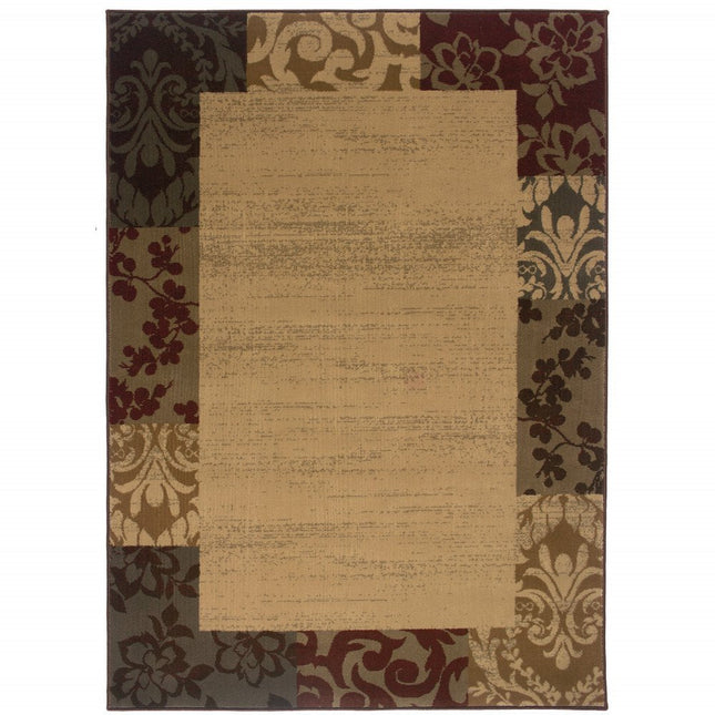 10' X 13' Beige Red Green Gold And Grey Abstract Power Loom Stain Resistant Area Rug HomeRoots