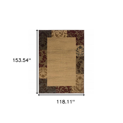 10' X 13' Beige Red Green Gold And Grey Abstract Power Loom Stain Resistant Area Rug HomeRoots