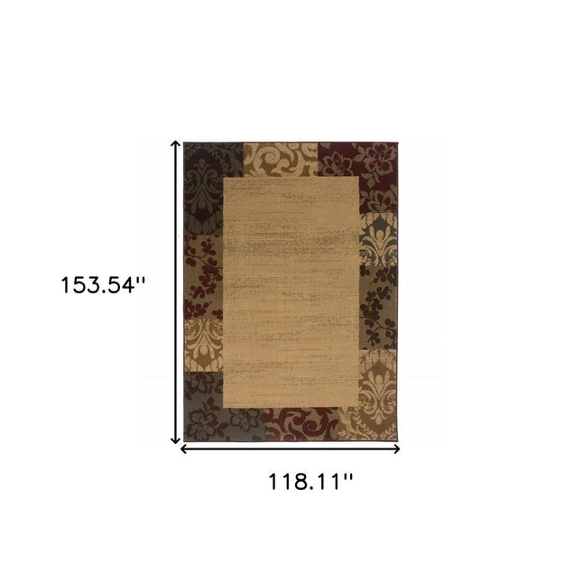 10' X 13' Beige Red Green Gold And Grey Abstract Power Loom Stain Resistant Area Rug HomeRoots