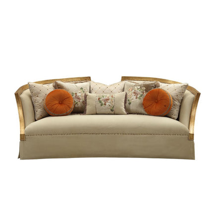ACME 50835 Daesha Sofa with 8 Pillows, Tan Flannel & Antique Gold