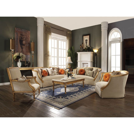 ACME 50835 Daesha Sofa with 8 Pillows, Tan Flannel & Antique Gold