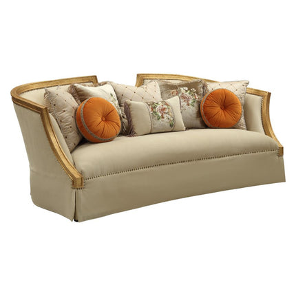 ACME 50835 Daesha Sofa with 8 Pillows, Tan Flannel & Antique Gold