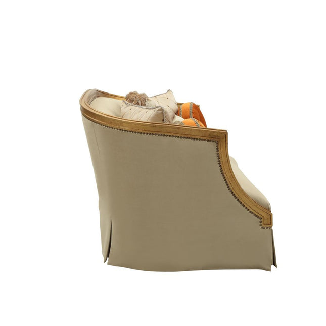 ACME 50836 Daesha Loveseat with 5 Pillows, Tan Flannel & Antique Gold